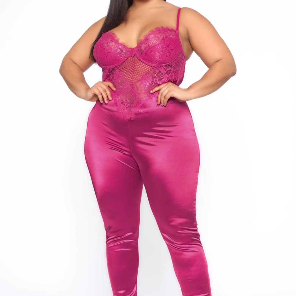 Fuschia satin jumpsuit